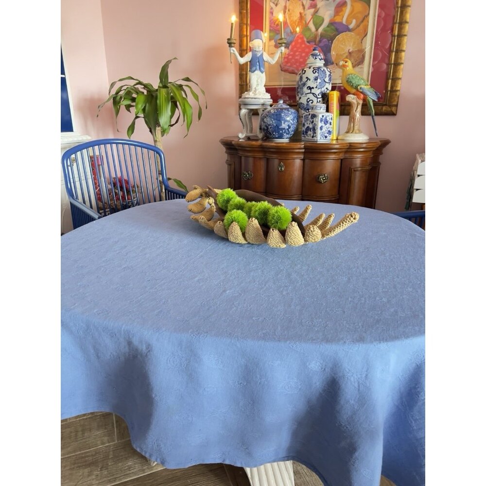 Blue Oval Tablecloth Ocean Starfish 55"W x 75"L Jacquard Seashells Fish Nautical
